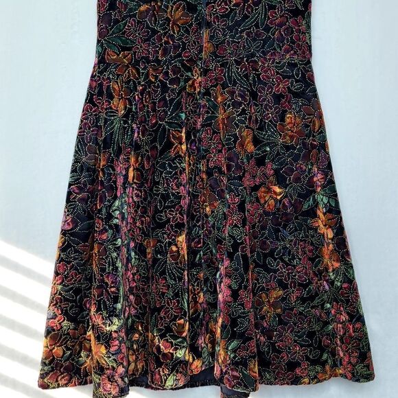 Vintage 90s Y2k Steppin Out Gold Embossed Floral Velvet Mini Dress Size 5 - Picture 8 of 11